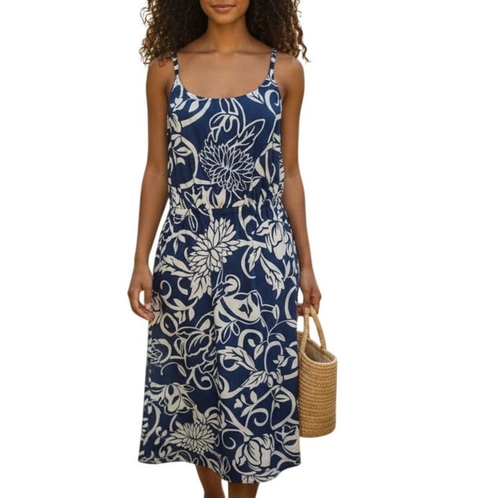 Lane Bryant Floral Dress Womens Size 14/16 Blue White Bold Sleeveless Sundress